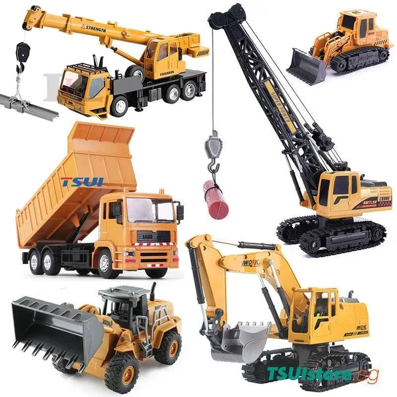 Alloy RC Engineering Vehicle Series Excavator Bulldozer Dump Mixer Truck Roller Tower Crane Car Crawler-type Toys Remote Control for Boy Gift Construction Shovel Engineering Car