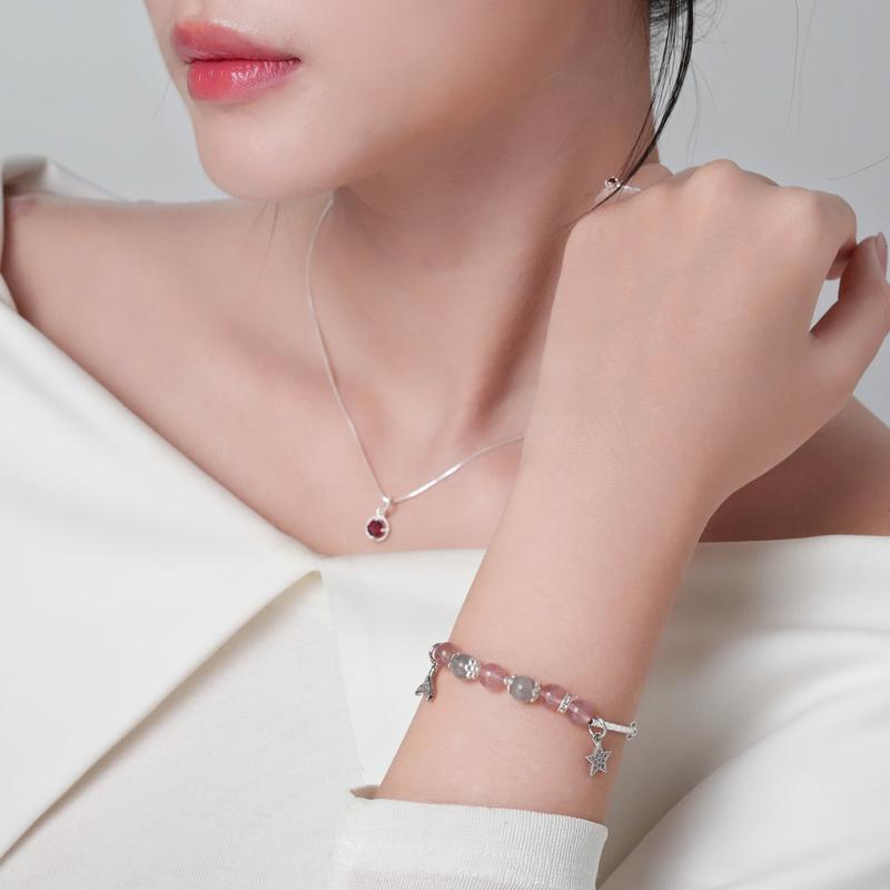 Product Introduction of Vòng tay An gem đá dâu tây hồng mix xà cừ full charm lắc tay phong thuỷ đá dâu tây mix Labradorite phụ kiện đeo tay nữ quà tặng sinh nhật giáng sinh Noel Tết Valentine [TẶNG CHỈ ĐỎ] 10