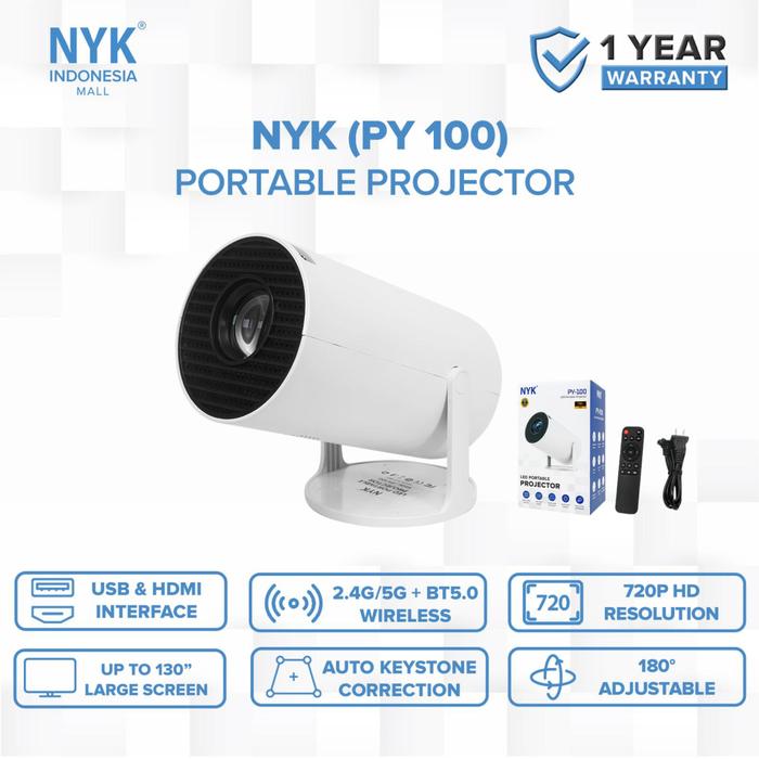 Gambar Mini Smart Projector NYK PY-100 200 ANSI Lumens HD 720P - Mini LCD Projector NYK Smart Android PY 100 dari GGSTORESBY Kota Surabaya Tokopedia