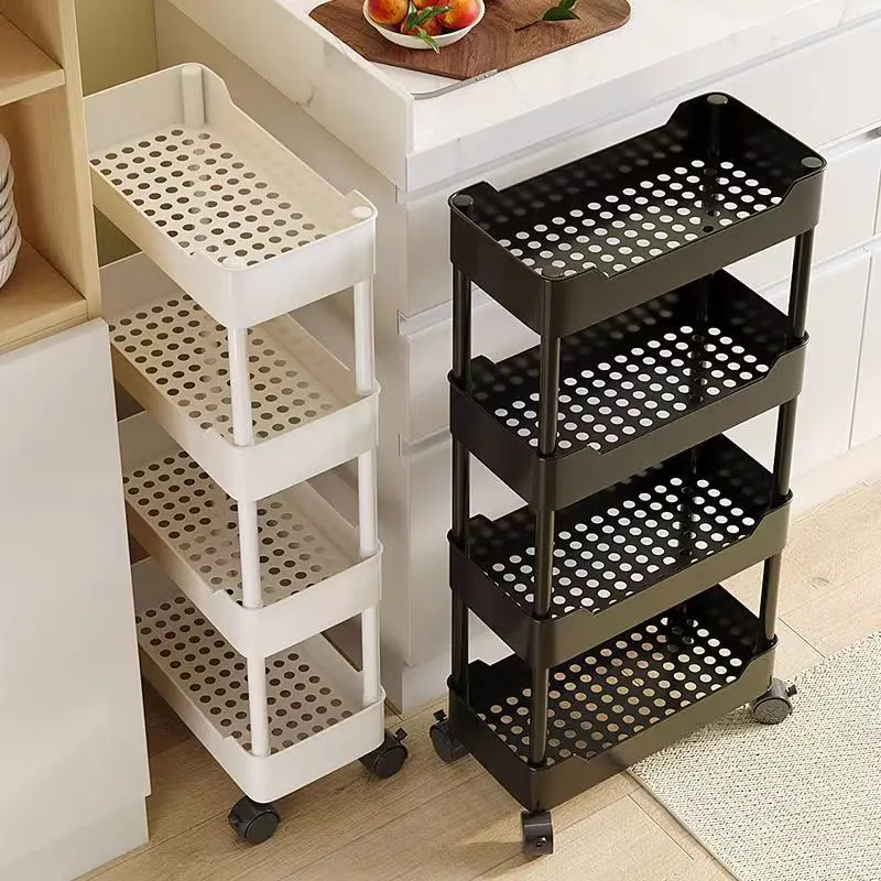 Rak Penyimpanan Berbilang Lapisan, Berdiri Lantai, untuk Dapur dan Bilik Mandi Isi Rumah, Troli Makanan Ringan, Rak Penyimpanan Sisi Peti Sejuk, Mudah Alih