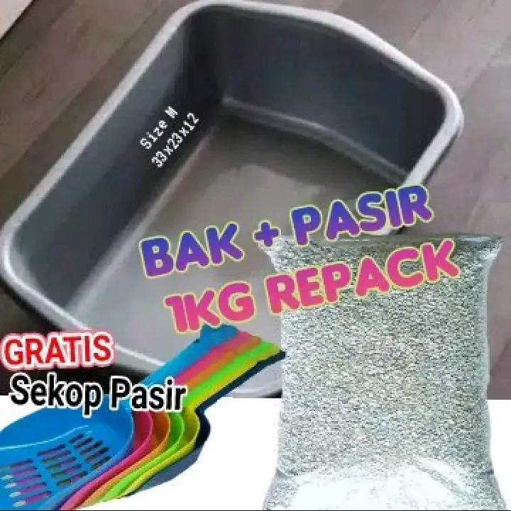 Litter Box Tempat Pup kucing 1Set Bak Pasir + Pasir 1kg + Sekop Litterbox kucing