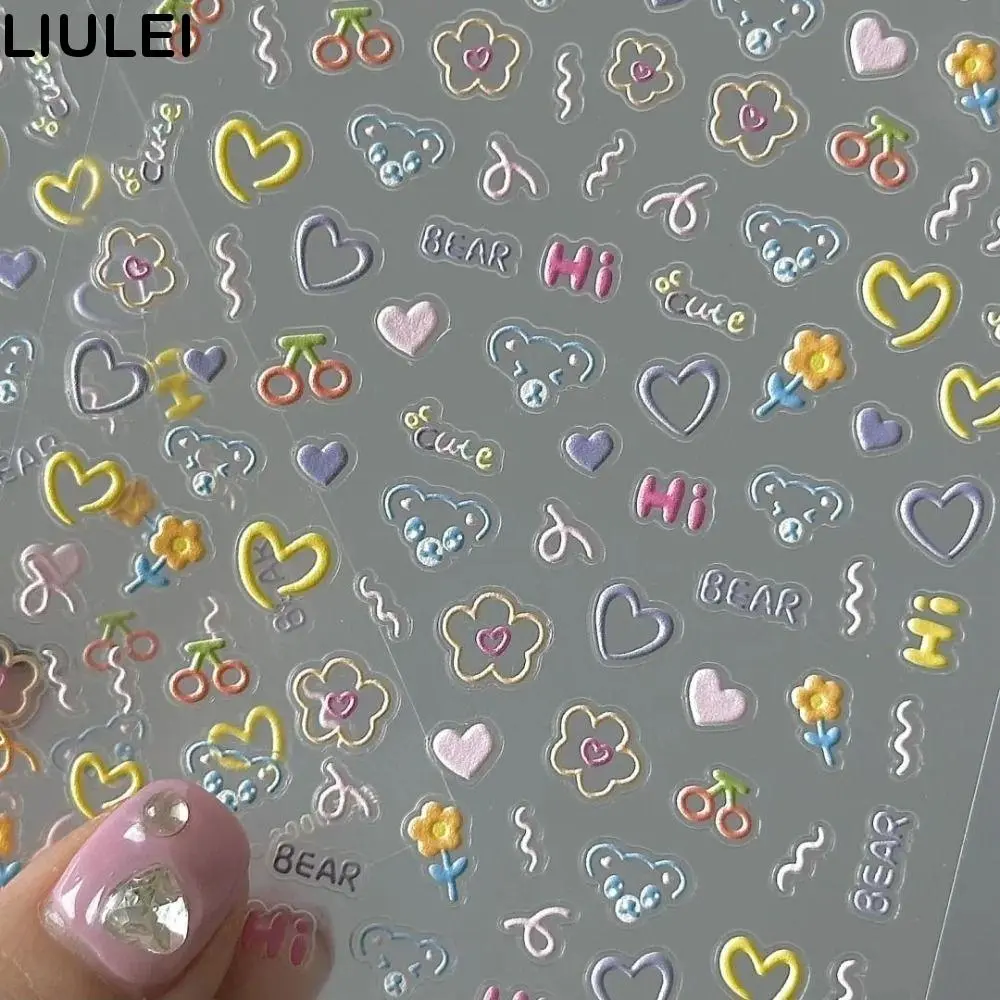 New Cute Nail Sticker Cartoon Soft Embossed Cup Stickers Nail Art Decoration Self Adhesive Cartoon Stickers