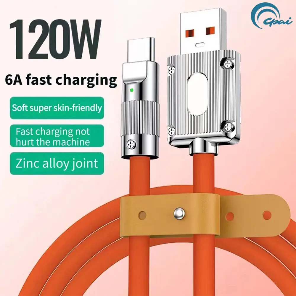 TOPSCOR 120W 6A Super Fast Charge Tipe C Kabel Silikon Cair Kabel USB Pengisian Cepat Kabel Micro Usb
