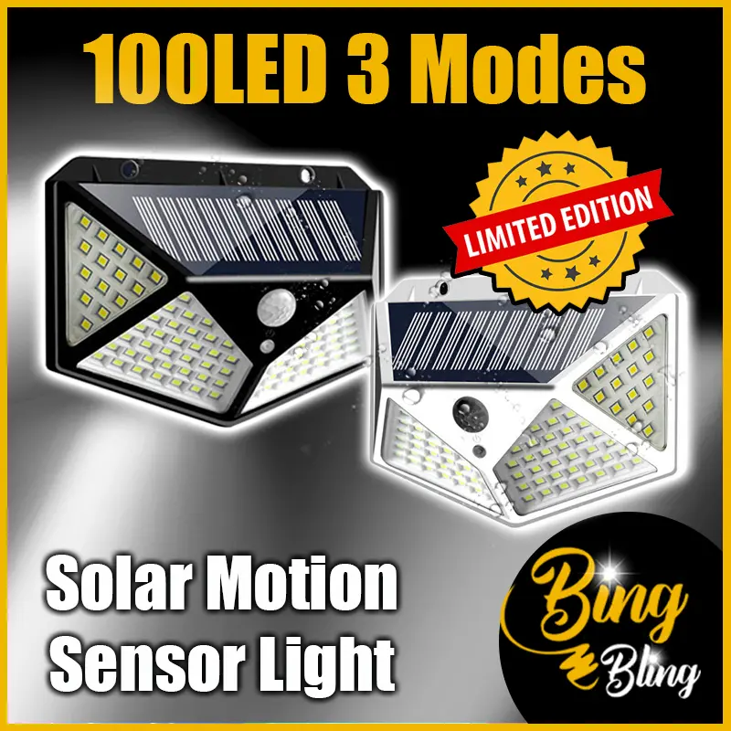 100 LED 3 Modes Solar Motion Sensor Light Waterproof Energy Saving Outdoor Security Lamp Lampu Taman