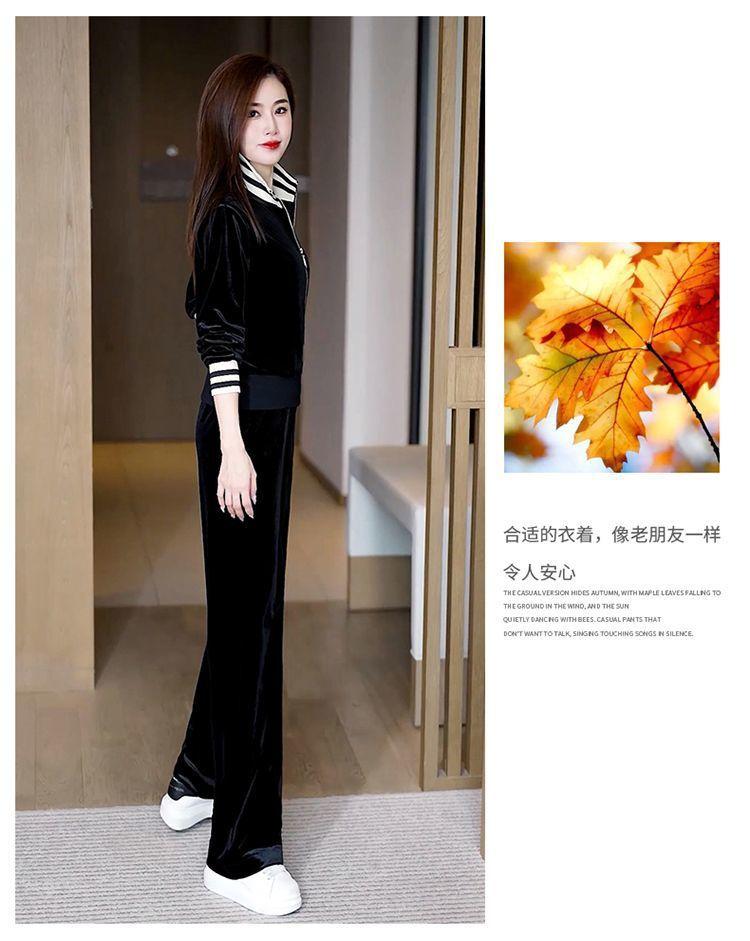 Product Introduction of Bộ Đồ Thể Thao, Nhung Vàng, Dành Cho Nữ, Mùa Xuân Và Mùa Thu, European Station, Ngoại Cỡ, Thời Trang Và Phong Cách, Trẻ Trung, Quần Ống Rộng, Bộ Hai Mảnh, Hàng Mới Về 14