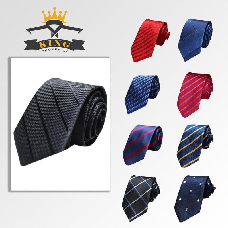 Cà vạt nam đen tự thắt cho công sở và chú rể bản 6cm 8cm KING caravat kẻ sọc hàn quốc cao cấp C54