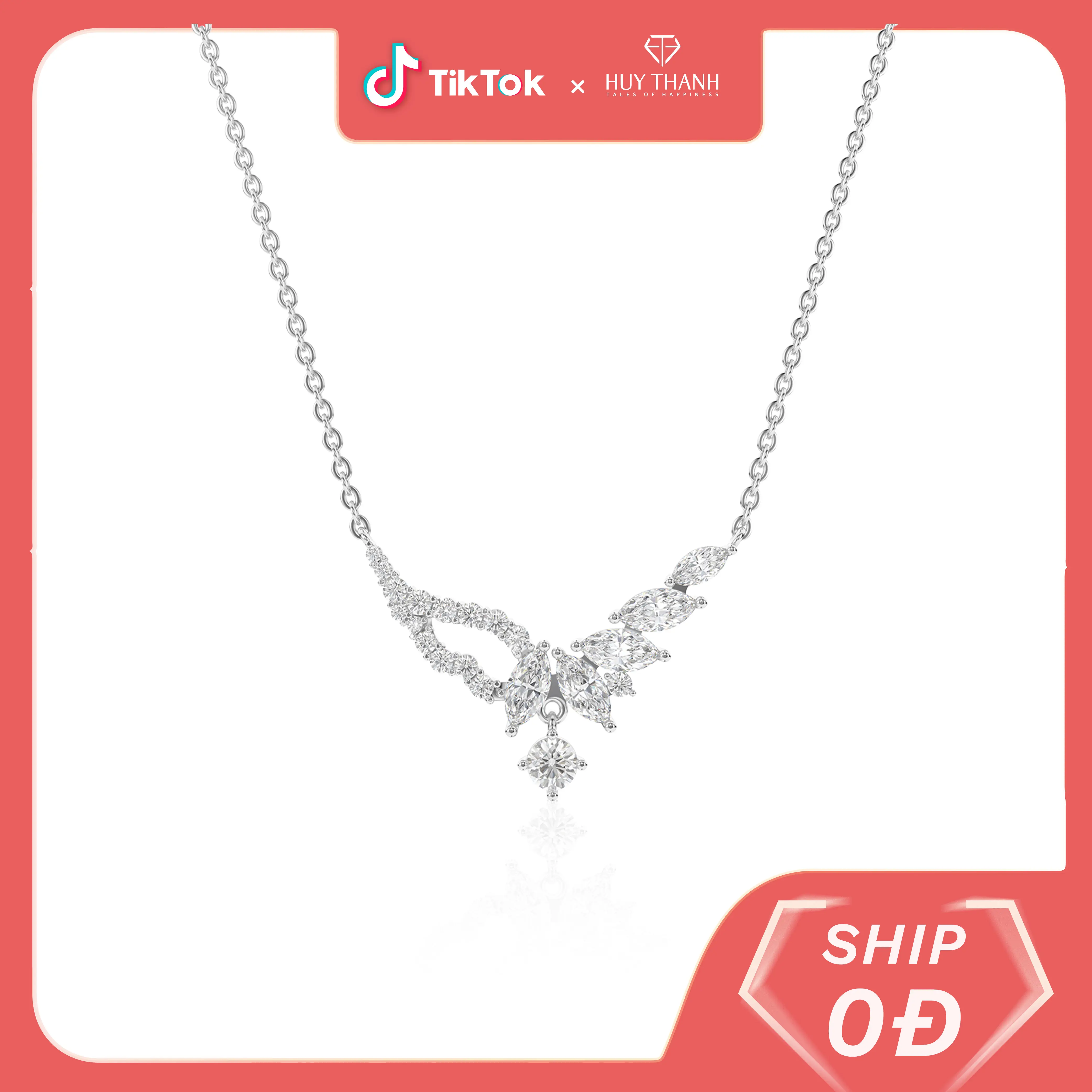 HuyThanhJewelry DCPTB375 Dây chuyền vàng trắng 14k Thiết kế Thanh Lịch Hợp Thời Trang