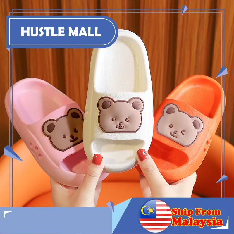 Hustle Cartoon Bear slipar budak anak-anak kasut Anti-slip Slipper