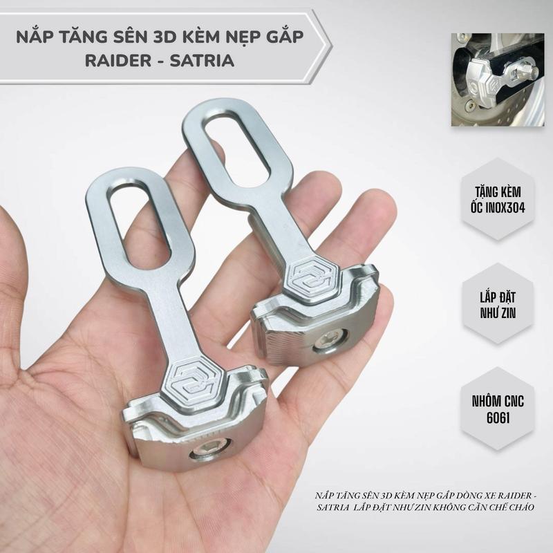 Nắp Tăng sên RAIDER SATRIA nắp 3D gắn liền nẹp gấp + 2 ỐC INOX304 chất liệu nhôm cnc Phụ Tùng
