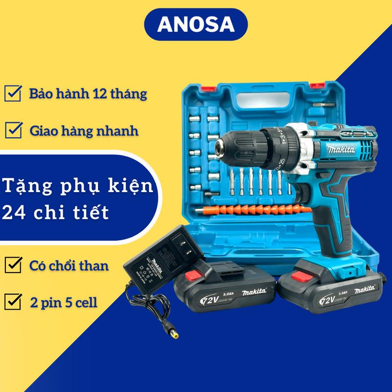  Máy khoan pin cầm tay Makita 72v máy bắn vít 3 chức năng tặng phụ kiện 24 chi tiết 