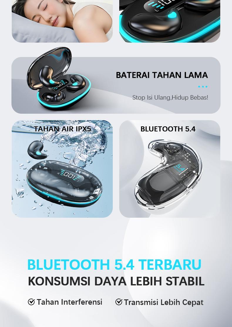 【COD】New model X55 Headset Tidur Suara Stereo Level HiFi, Tahan Air iPX5, Mikrofon Internal, ENC Noise Reduction Layar Digital Cerdas Kontrol Sentuh untuk iPhone dan Android Tws Bluetooth