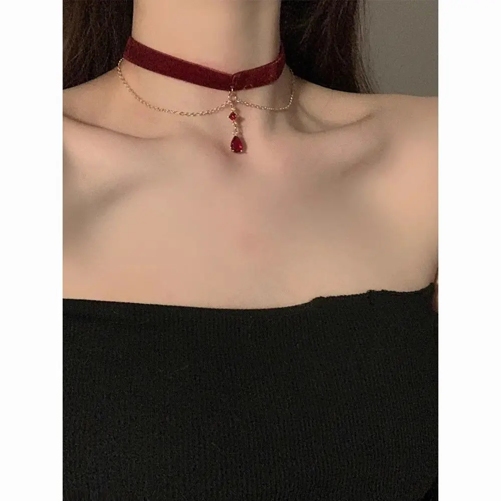 Velvet Chain Zircon Necklace South Korea Water Drop Necklace Ins Fashion High-Grade Clavicle Chain Internet Celebrity Niche Necklace