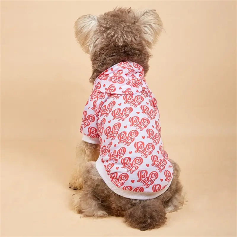 Valentine'S Day Pet Hooded Sweatshirt Heart Pattern Warm Pet Hoodie Clothes for Small Dog Cat