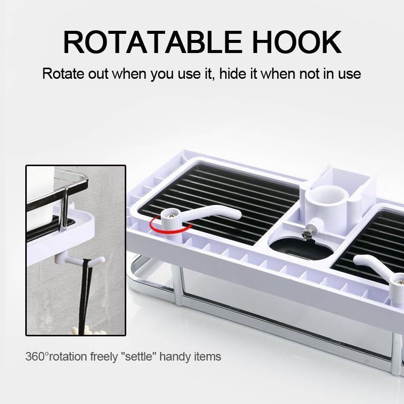 Product Introduction of Shower Storage Holder Bathroom Shelf Pole Shelves Shampoo Tray Stand No Drilling Lifting Bathroom Shower Storage Rack Organizer 4