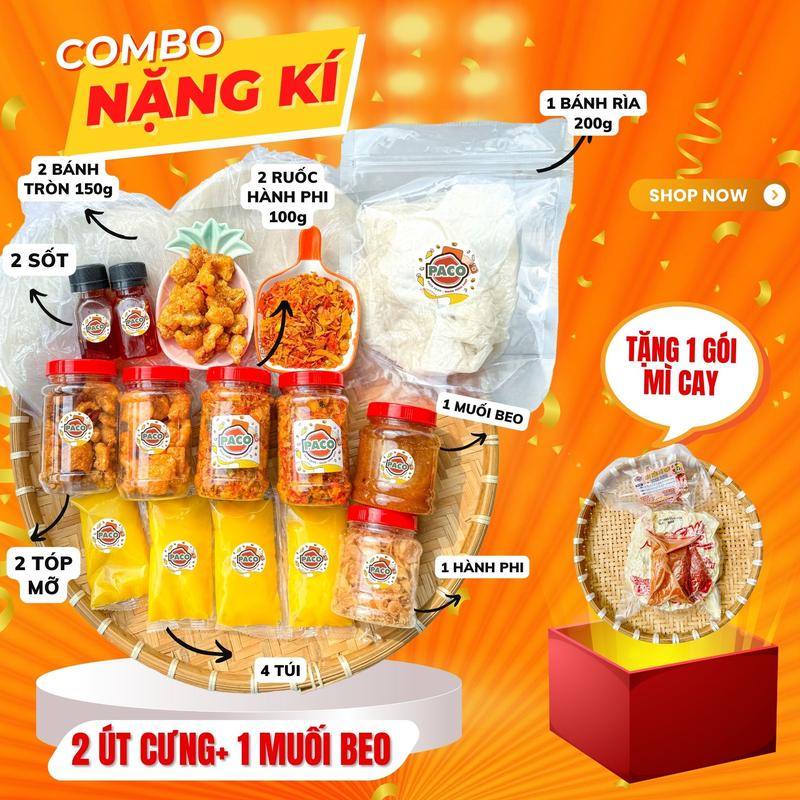 [NẶNG KÍ] Set combo bánh tráng phơi sương PACO FOOD gồm combo 300g bánh 200g ruốc hành kèm bơ phô mai và tóp mỡ kèm sốt t.ặng combo muối béo hot trend nhà paco food-đồ ăn vặt snacks