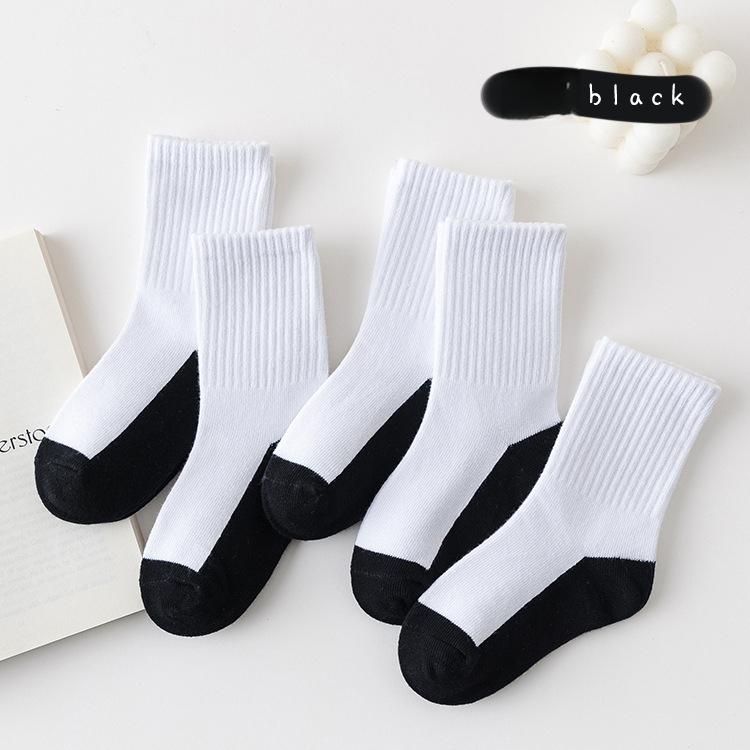Product Introduction of [5 pair]Pure White Children'S Student Socks. Four Seasons Style. Black, White And Gray Cotton Mid-Calf Socks. Baby Socks. Sports Socks. 0