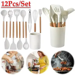 Set Peralatan Memasak Sehat, 12 Pcs, Spatula Dan Sendok Silikon, Bebas BPA