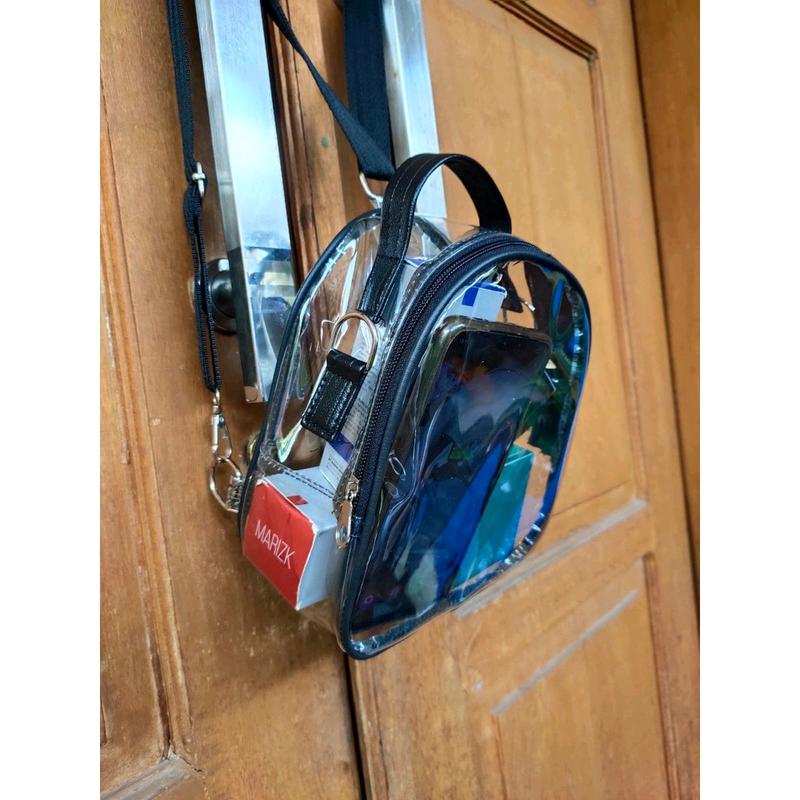 Tas mika PVC peremium teransparan multipungsi ransel (aline) tas konser K-pop tas gendong tas selendang Polos Hitam Cokelat 4