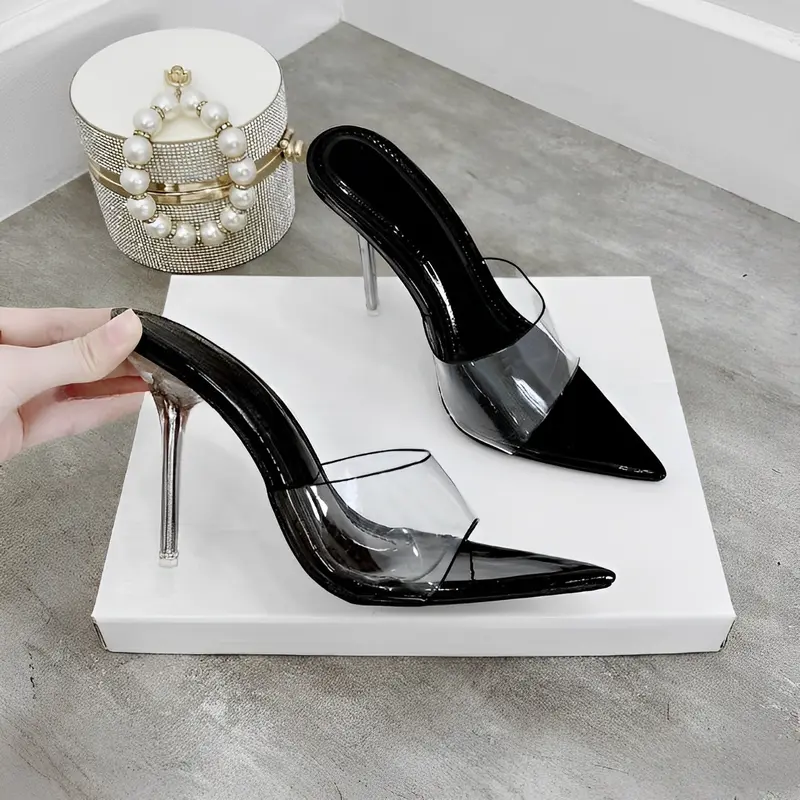 Guốc Cao Gót 9P Mũi Nhọn Gót Tròn Nhọn Quai Trong Mềm Đi Êm Chân 0