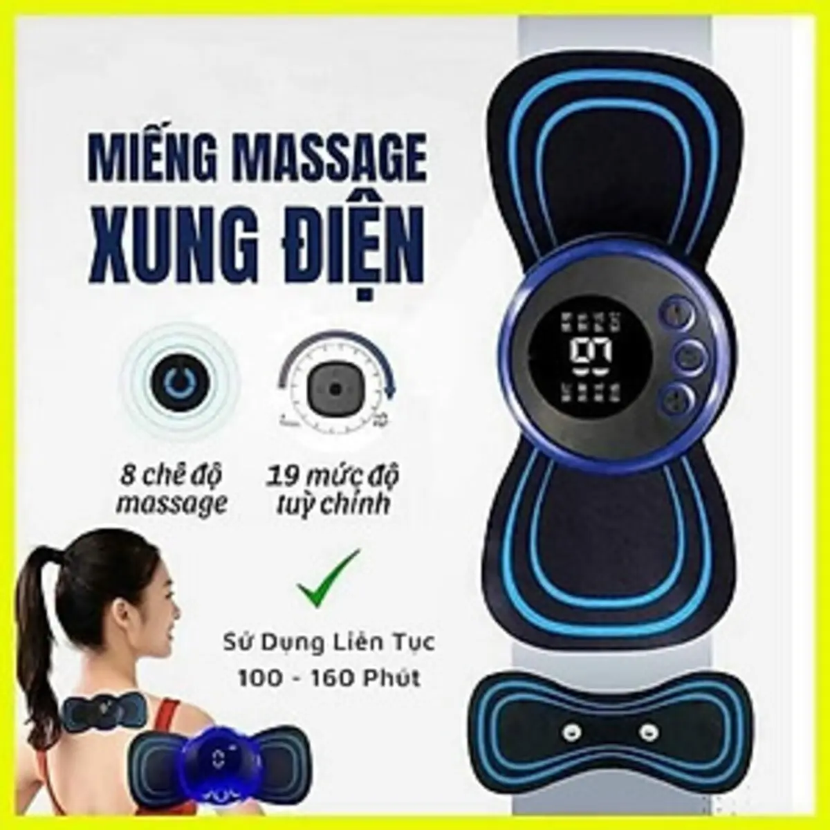 Miếng Dán Massage Xung Điện Cổ Vai Gáy, Bắp Tay, Lưng Giảm Đau Nhức - Máy Mát xa mini Toàn Thân 10 Chế Độ