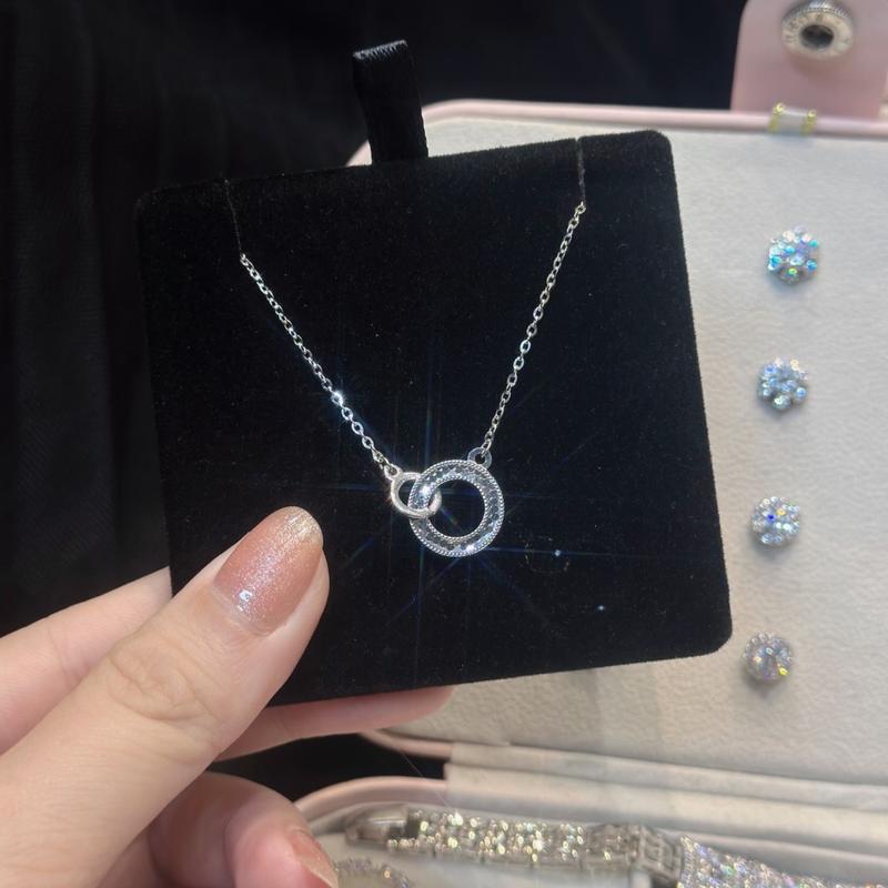 [ HOÀNG PHÁT LIVE ] Trang Sức Dây Chuyền Liền Mặt Bạc Ý 925 4T5 (45CM) Vòng Tròn Xỏ Luồn Chạm Máy Mới Bling Bling Xi Kim (DLM087)