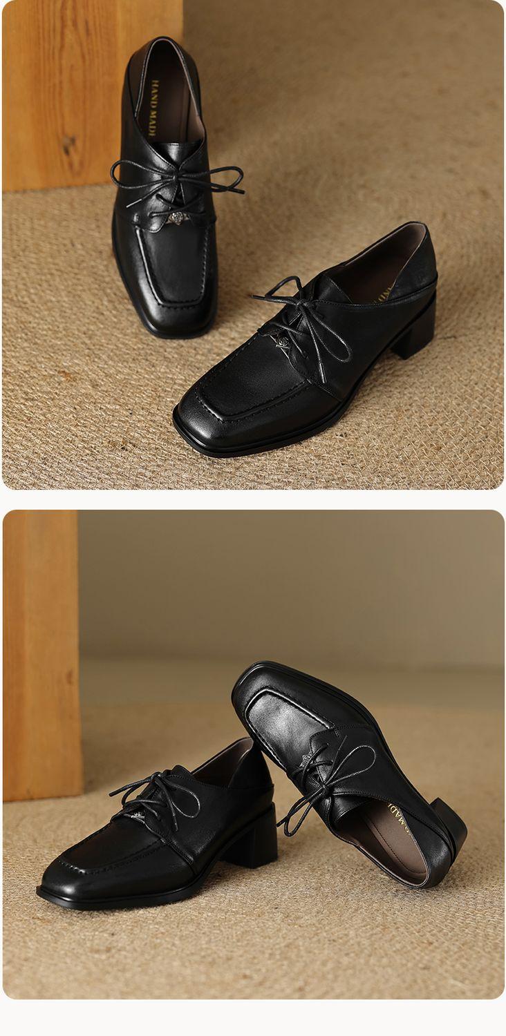 Product Introduction of Leather women's shoes fashion matching single shoes thick heel loafers inside and outside the full head layer of sheepskin Footwear Girl Comfort Closed Active 20