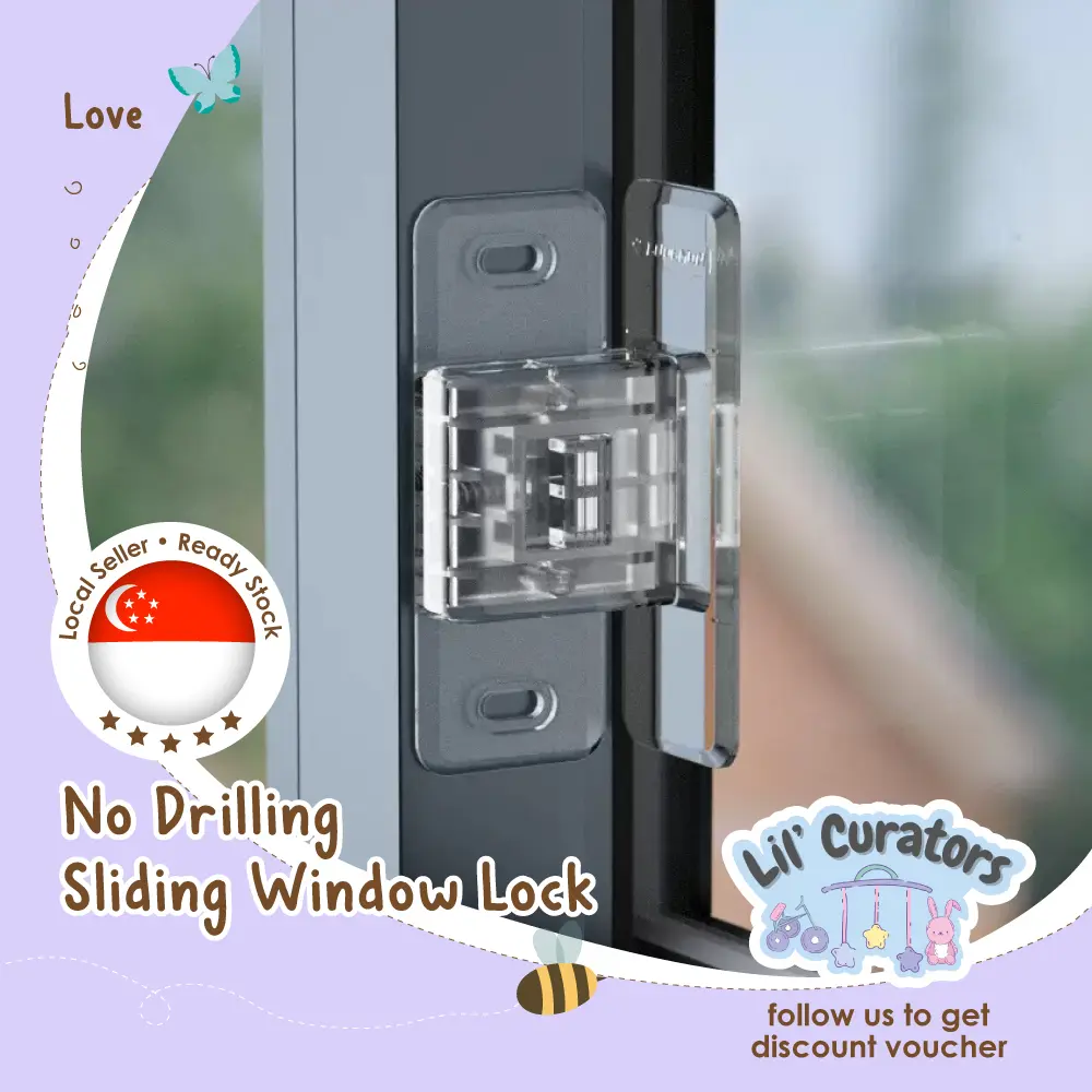 (Lil' Curators) Transparent No-Drill Sliding Window Lock - Child Proof, Easy Install - Child Safety