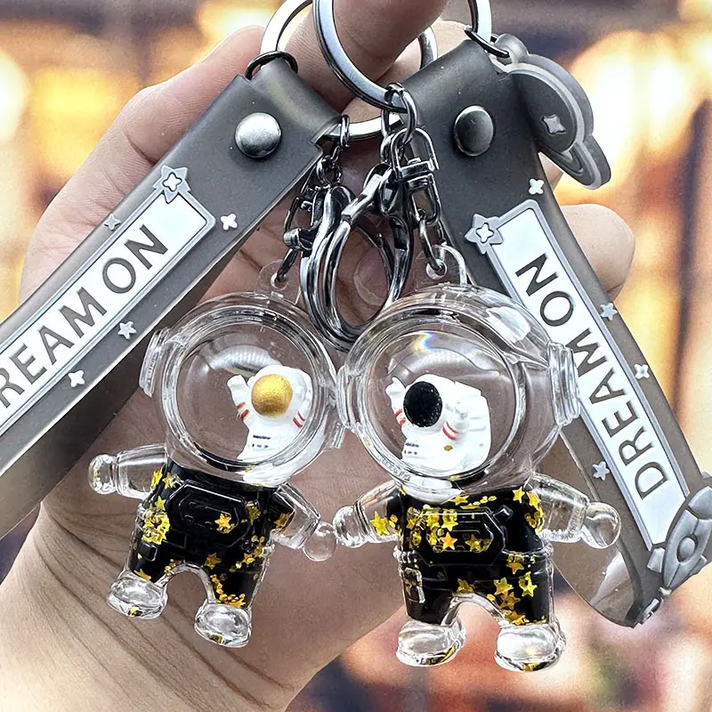 Black Gold Astronaut Liquid Sand Bottle Keychain Couple Car Key Ring Fashionable Astronaut Liquid Drift Bottle Pendant