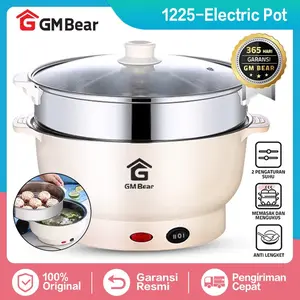 GM Bear Panci Listrik Serbaguna (2 in 1) 1225 - Electric Cooking Pot Free Steamer Stainless Kabel Pemanas