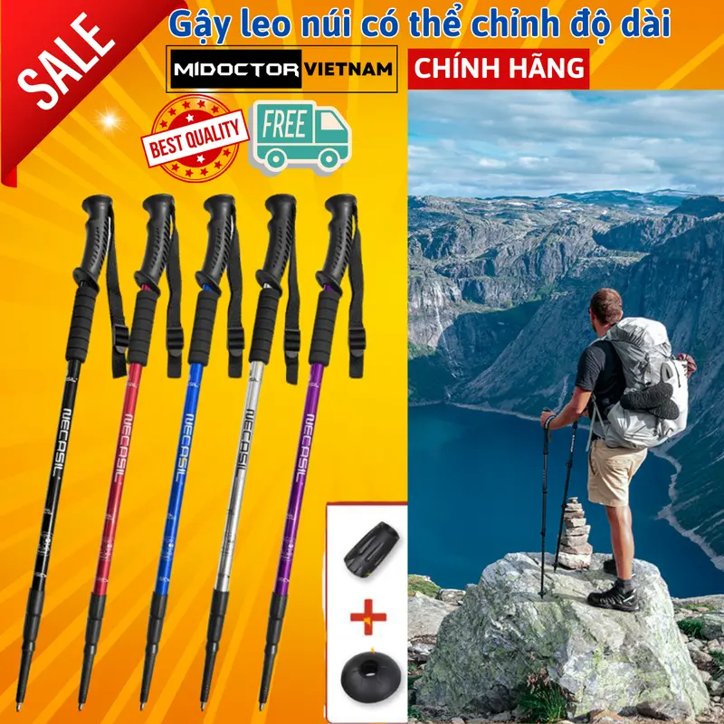 Gậy Leo Núi Gậy Trekking Từ 63 - 135cm Gậy Chạy Trail Gấp Khúc Dùng Du Lịch, Phượt, Dã Ngoại, Đi Bộ Đường Dài - Hãng miDoctor 1