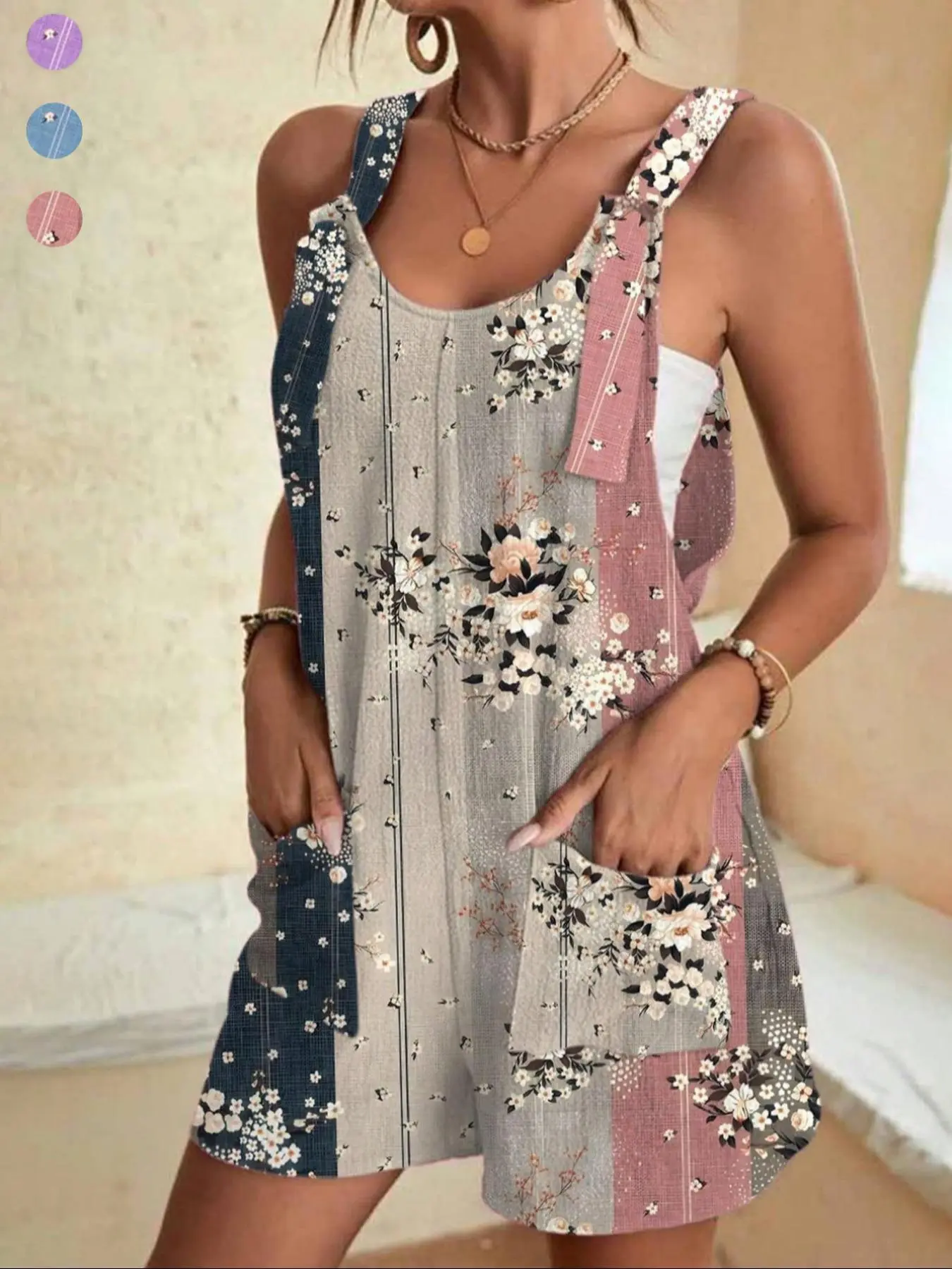 Women's Floral Print Tank Romper, Casual Boho Sleeveless Romper for Beach Holiday Vacation, Ladies Summer Clothes