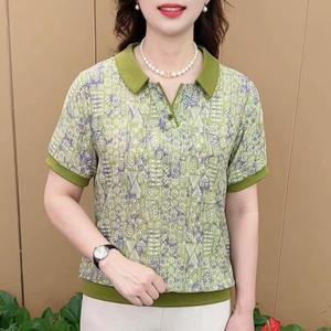 New Women'S Short Sleeve Tops For Moms Polo Shirts Loose and Thin Lapel T-Shirts Stretch Stand Collar Shirts