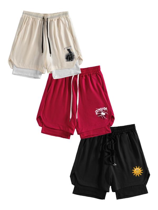 Men's 2 in 1 Drawstring Waist Shorts, Casual Pocket Track Shorts for Summer, Fashion Men's Bottoms for Daily Wear 0