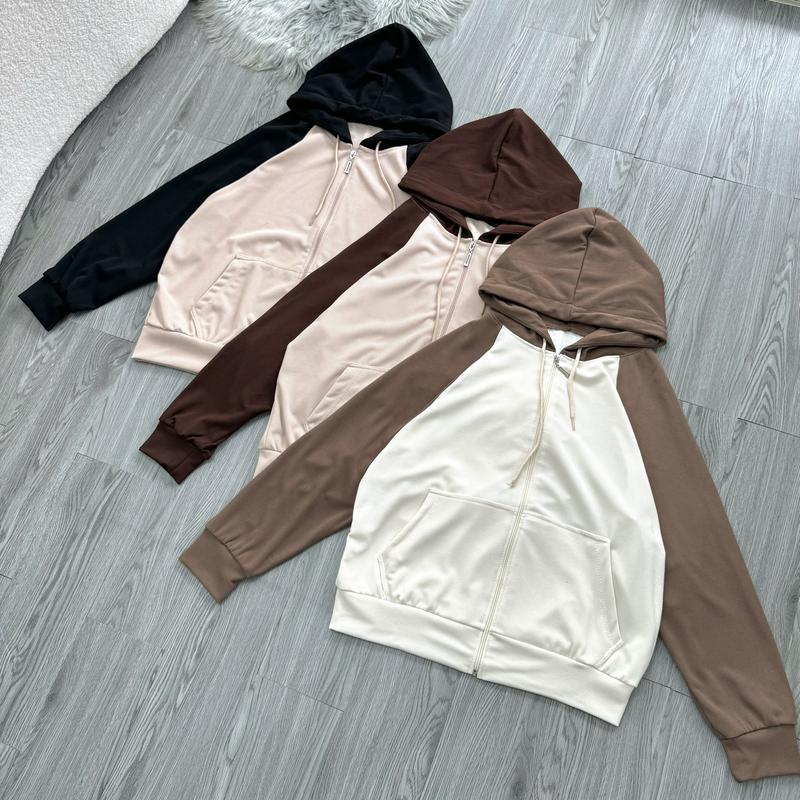  Áo khoác bomber có nón bigsize vải thun gân phối tay màu mềm mịn nặng tay -KHOAC3 