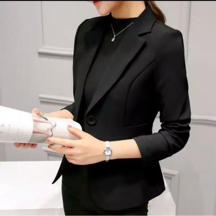 BLAZER WANITA KOREA / BLAZER WANITA PINK FANTA Formal Panjang Semi Tangan Semi Tangan Kerja Cewek Kantor Hitam 7