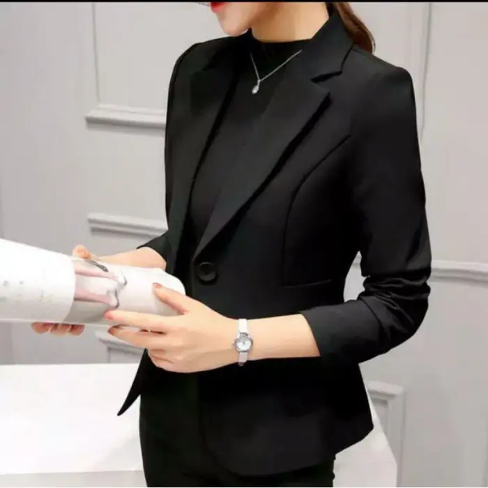 BLAZER WANITA KOREA / BLAZER WANITA PINK FANTA Formal Panjang Semi Tangan Semi Tangan Kerja Cewek Kantor Hitam 6