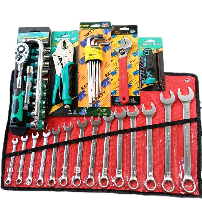 [ Tặng cần L ] Combo 6 món sửa chữa xe máy ôtô có 1 bộ cờ lê 8-24 + 1 bộ khẩu 12 chi tiết tự động 1/2" GF  + 1 mỏ lết 8" + 1 lục giác bi yeti + 1 kìm bấm  10" GF + 1 tua vít 2 đầu , đầy đủ đồ nghề giúp thao tác nhanh hơn kim khí