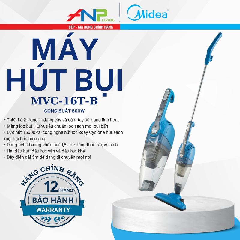 Máy Hút Bụi Cầm Tay Midea MVC-16T-B (800W, 5m Dây Diện) - Hút Sạch Bụi Trên Bàn, Sofa, Ghế