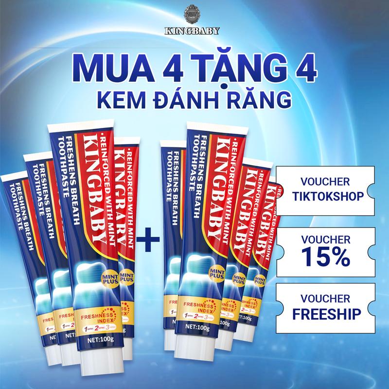  MUA 4 TẶNG 4  Kem Đánh Răng KINGBABY Bạc Hà Mix Đào Mật & Hoa Anh Đào Làm Thơm Miệng Và Giảm Mùi Hôi Miệng  100g  