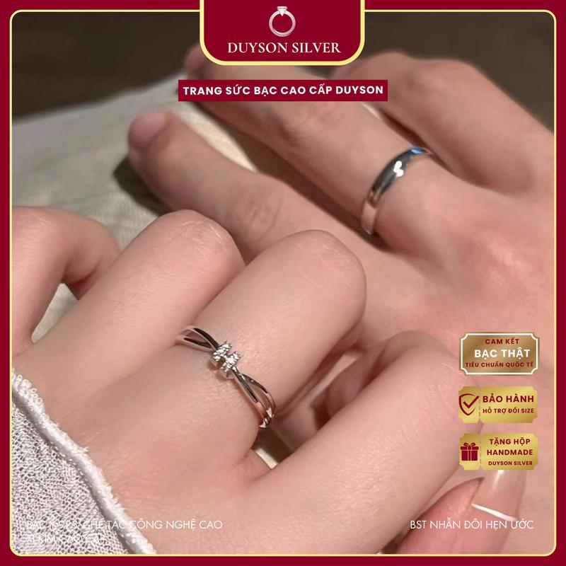 Nhẫn đôi bạc Ý 925 nam nữ Knot DUYSON SILVER , nhẫn cặp bạc Ý S925 đính đá chỉnh được cỡ [NDFS12]
