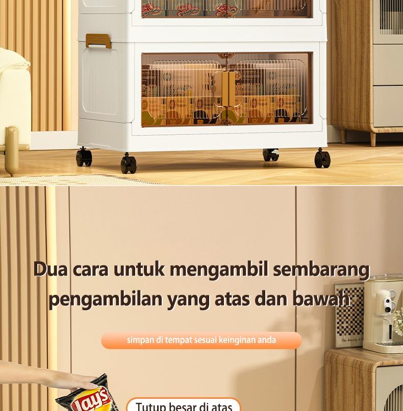 FIXIT Lemari Pakaian Plastik Lipat 50cm*60cm dengan Roda Putar 360° Multifungsi dan Kapasitas Besar untuk Penyimpanan Serbaguna