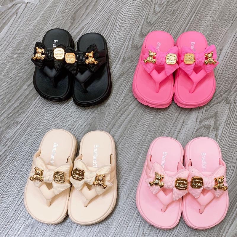 Dép kẹp tông xỏ ngón 4 tông màu Hồng đậm đen hồng nhạt và kem dành cho bé gái size từ 24-35