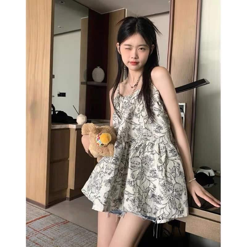Áo váy babydoll hoa nhí Nana21 Nanastore21 Nữ Dress Women Nhung Kem