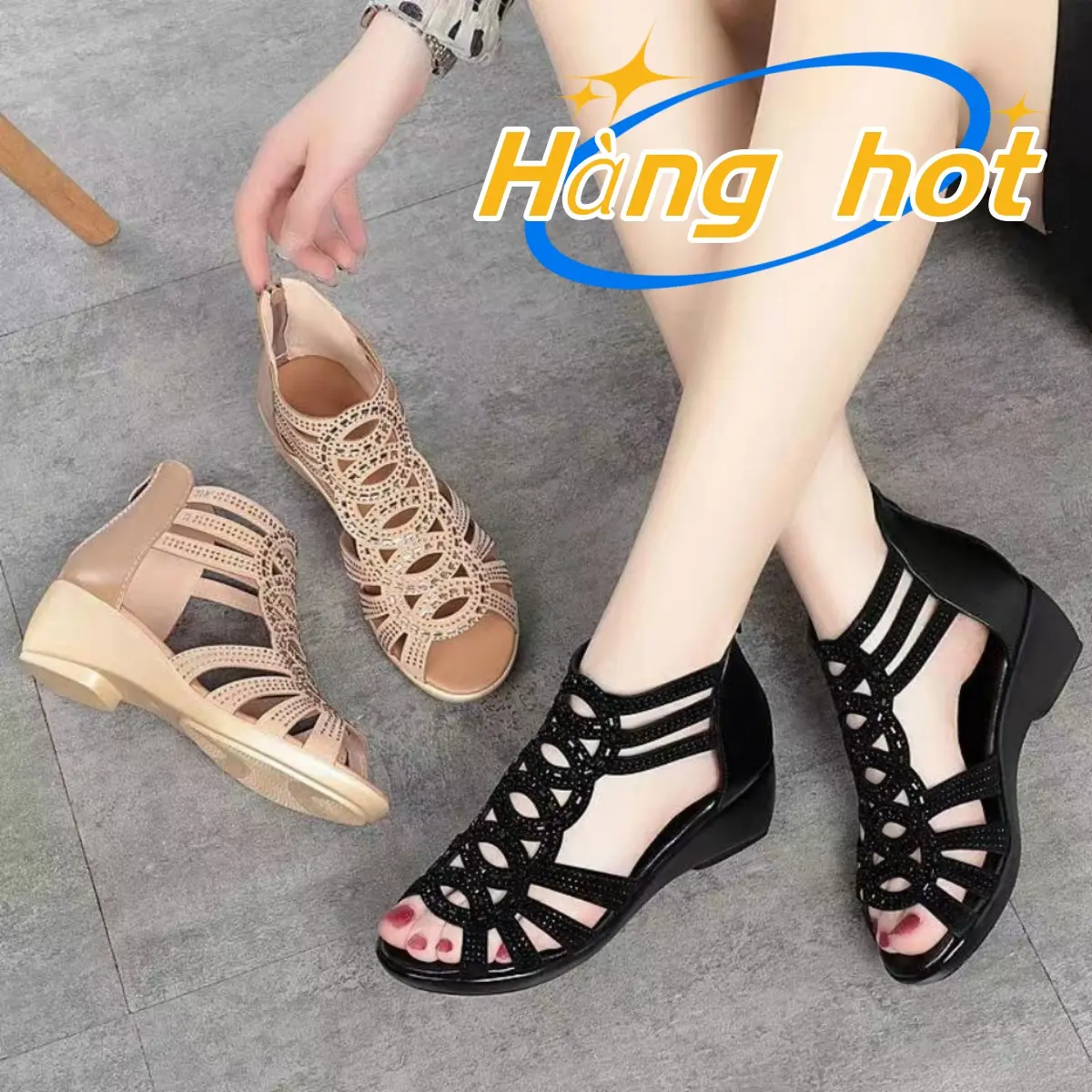 Giày sandals đế dày thiết kế khoét lỗ  Thời trang chống trượt thoáng khí cho mùa hè Tăng chiều cao ẩn