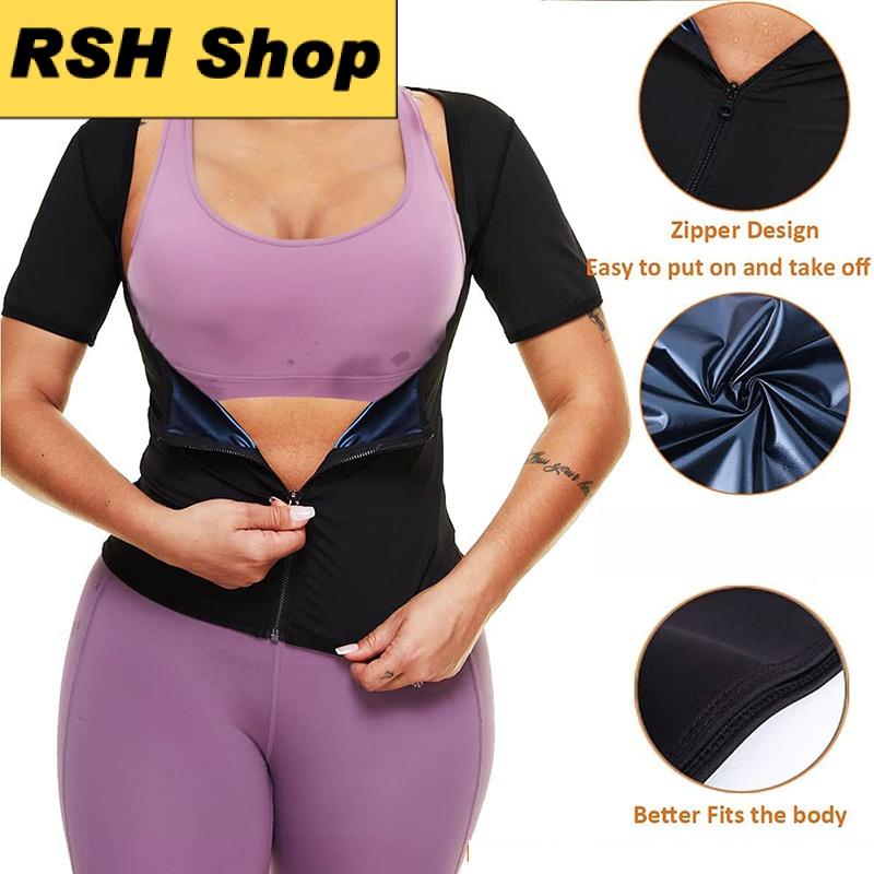 Áo Vest Sauna Shrit, ngắn Tay, Dành Cho Nữ, Bẫy Nhiệt, Bộ Đồ Sauna, Quần Định Hình Cơ Thể, Thích Hợp Để Tập Luyện, Yoga, Thể Dục, Áo Tập Luyện Luyện, Đồ Định Hình 4
