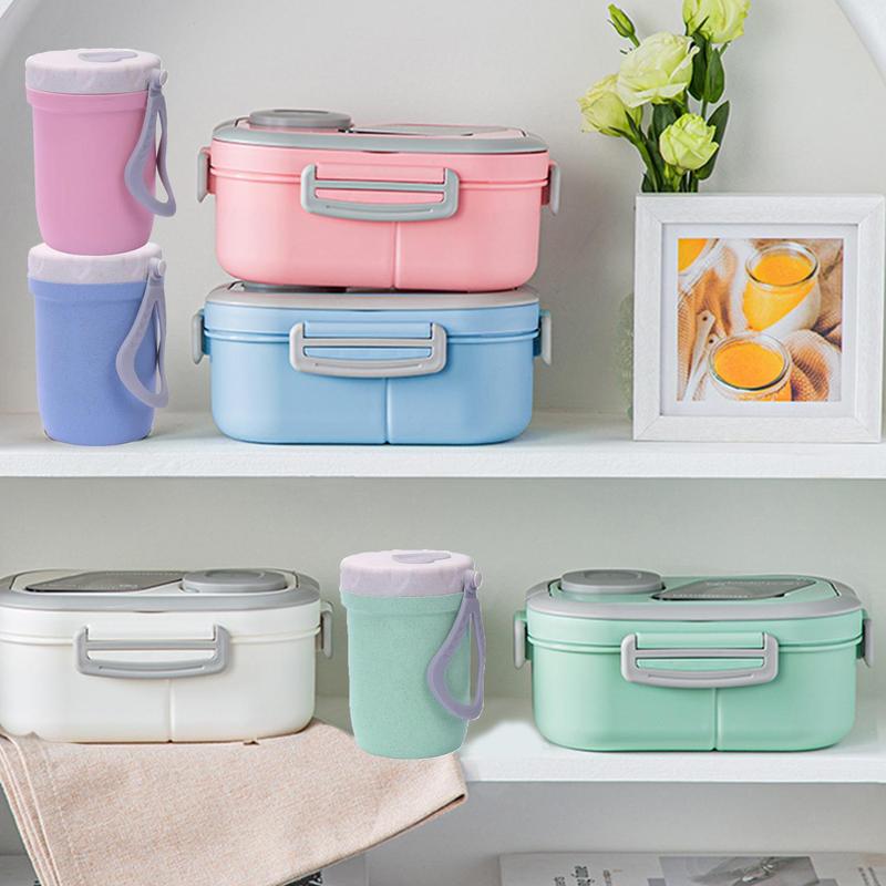 2 Layer Lunch Box Set, 1 Set Including 1 Count Lunch Case, Spoon, Soup Cup & Insulated Bag, Portable Bento Box for School Office Outdoor Picnic, Meal Prep Containers, Kitchenware 7