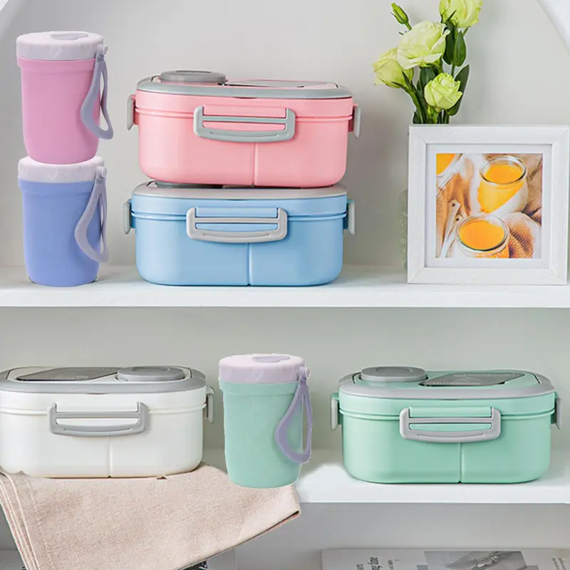 2 Layer Lunch Box Set, 1 Set Including 1 Count Lunch Case, Spoon, Soup Cup & Insulated Bag, Portable Bento Box for School Office Outdoor Picnic, Meal Prep Containers, Kitchenware 7
