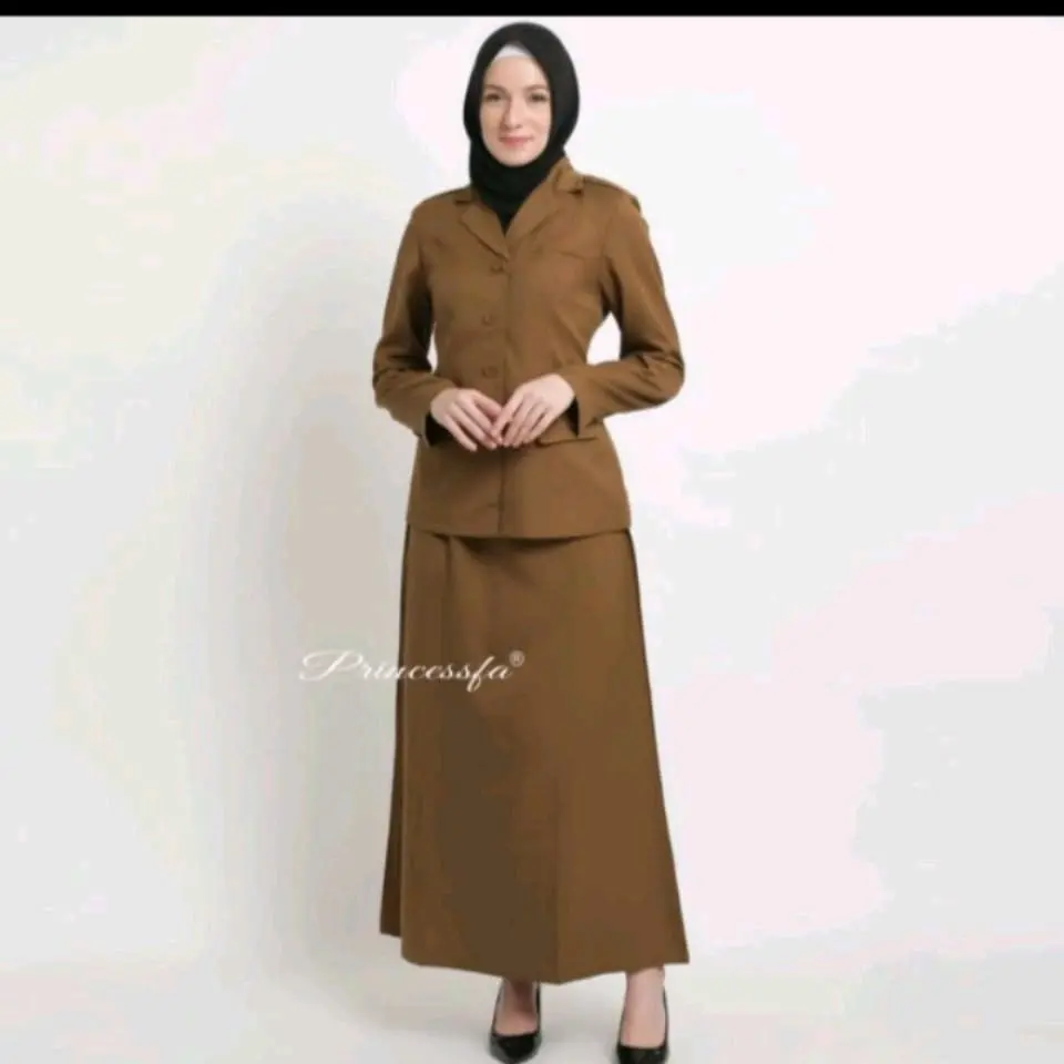 baju kerja wanita/ pakaian kerja kheki tua wanita/ stelan baju kerja coklat tua rok A