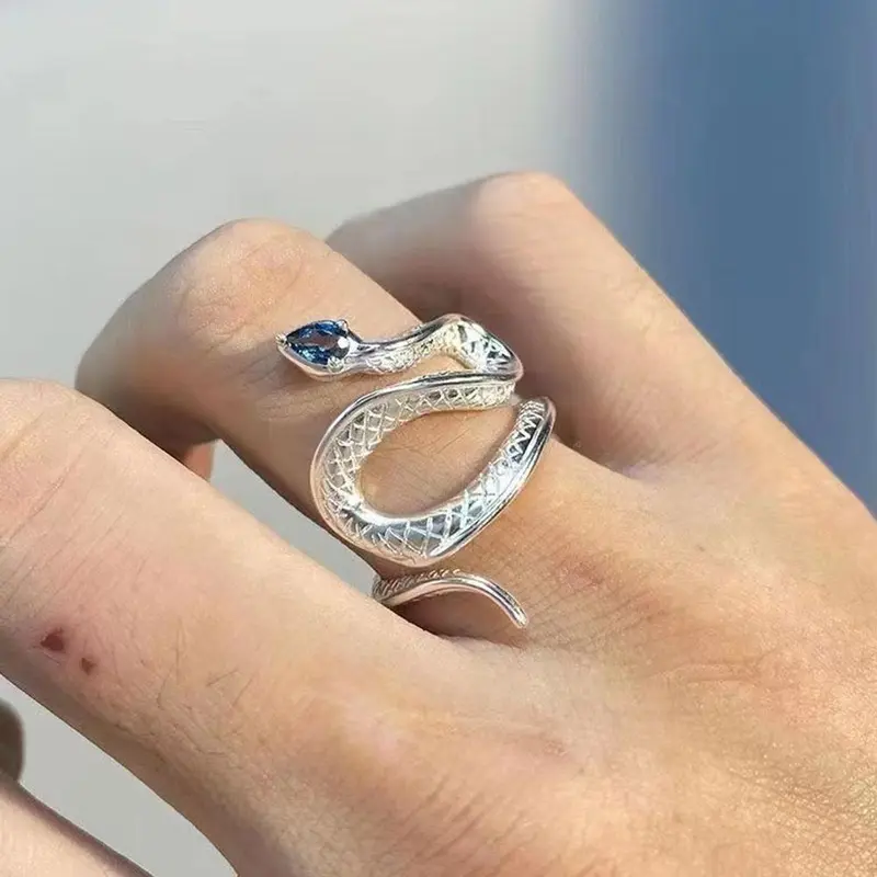 Nhẫn Rắn, Topaz Xanh Aquamarine, Thiết Kế Độc Đáo Sáng Tạo, Phong Cách Ngầu J0T4, Có Sẵn Làm Mờ 7
