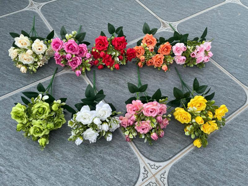 Cụm hoa hồng tỷ muội 35 cm, 7 bông, 7 nụ cao cấp decor trang trí nhà cửa, tiệm, quán Decor Phòng Decor Bàn 2